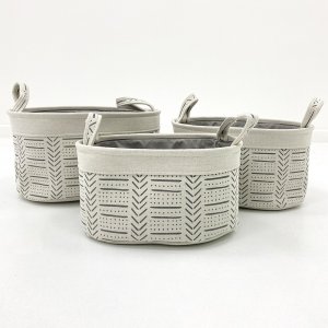 Set x 3 cestos blanco con rayas grises 