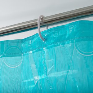 Cortina de baño PVC 180x180 cm líneas y círculos turquesa
